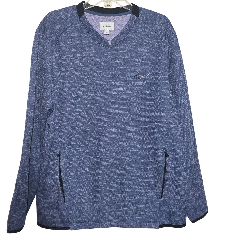 Greg Norman Attack Life Mens Blue Fleece Lined V-Neck Golf Pullover Large L‎